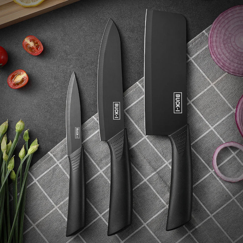 3Pcs-Set Stainless Steel Kitchen Knives, Household Fruit Knives and Tool Sets, Cutting Knives, with Knife Covers