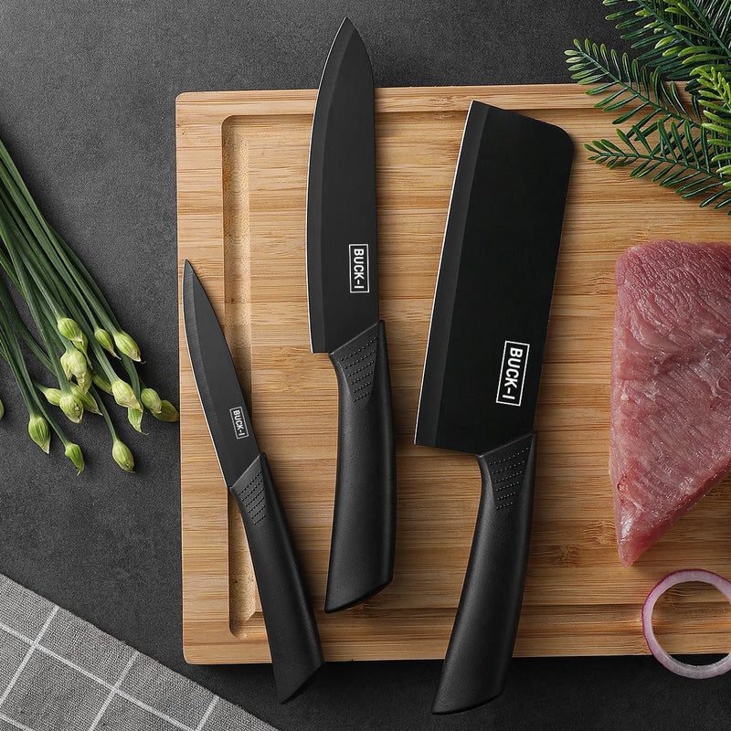 3Pcs-Set Stainless Steel Kitchen Knives, Household Fruit Knives and Tool Sets, Cutting Knives, with Knife Covers