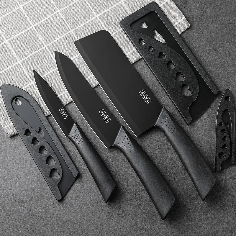 3Pcs-Set Stainless Steel Kitchen Knives, Household Fruit Knives and Tool Sets, Cutting Knives, with Knife Covers
