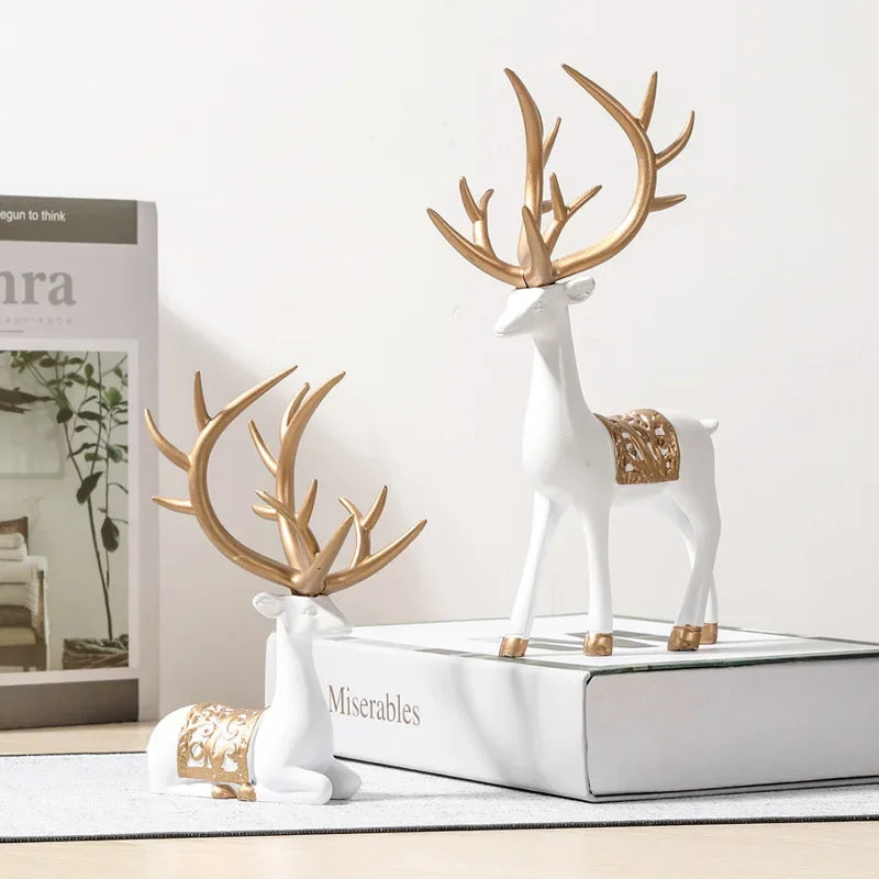 2 Pieces Geometric Reindeer Sculpture