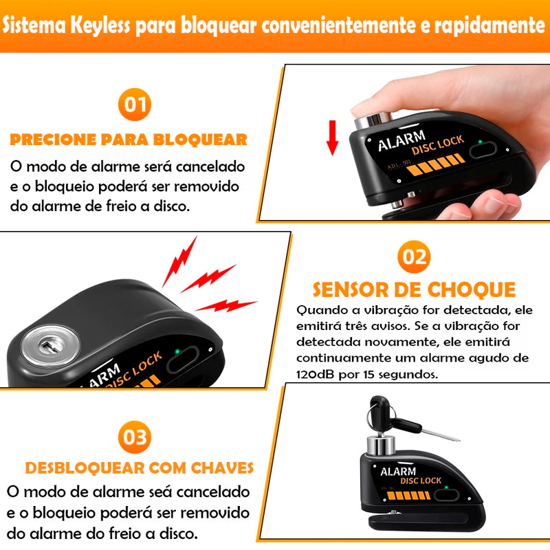 Cadeado e alarme de Segurança para Motocicleta - Disk Lock