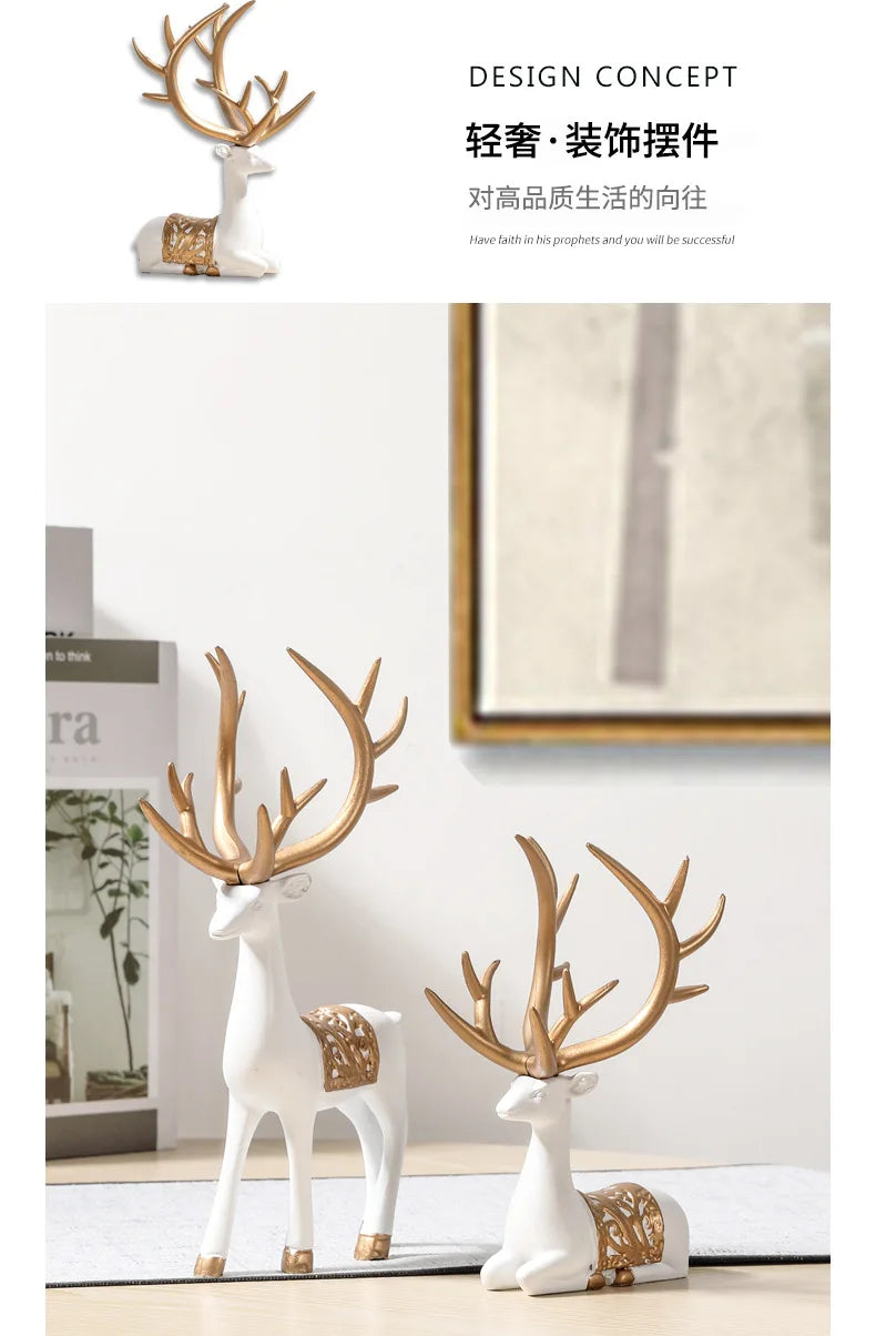 2 Pieces Geometric Reindeer Sculpture