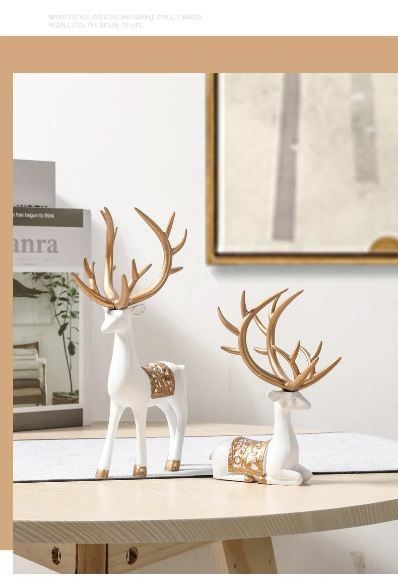 2 Pieces Geometric Reindeer Sculpture