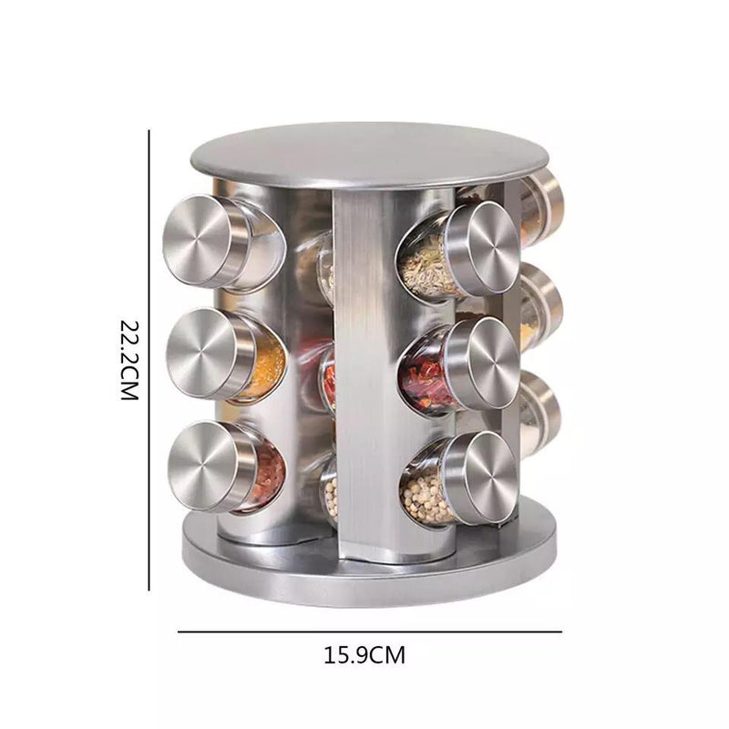 Porta Tempero Giratório Inox 12 Potes Com Base Giratoria